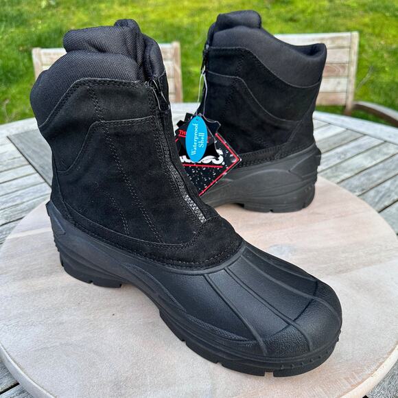 New Totes Jerome Leather Rubber Duck Toe Waterproof Boots Insulated Mens Size 9 - Picture 9 of 15